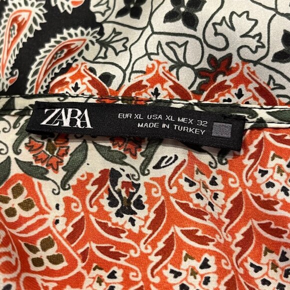 ZARA Women's Paisley Patchwork V-Neck Wrap Front Smocked Sleeve Dress Size XL - Picture 3 of 4